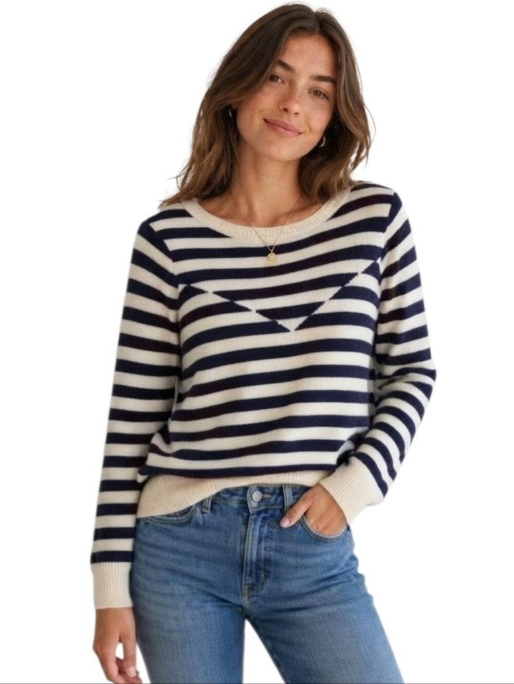 American Eagle Striped Knit Pullover Sweater Navy & Cream Size M